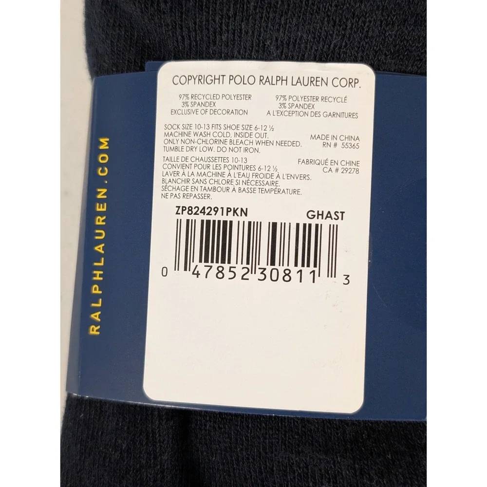 Polo Ralph Lauren Quarter Socks 8 PAIRS Gray Navy Blue Men's Shoe Sizes 6-12.5